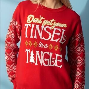 Festive Ugly Christmas Sweater "Don't Get Your Tinsel in a Tangle"‎ -- XL